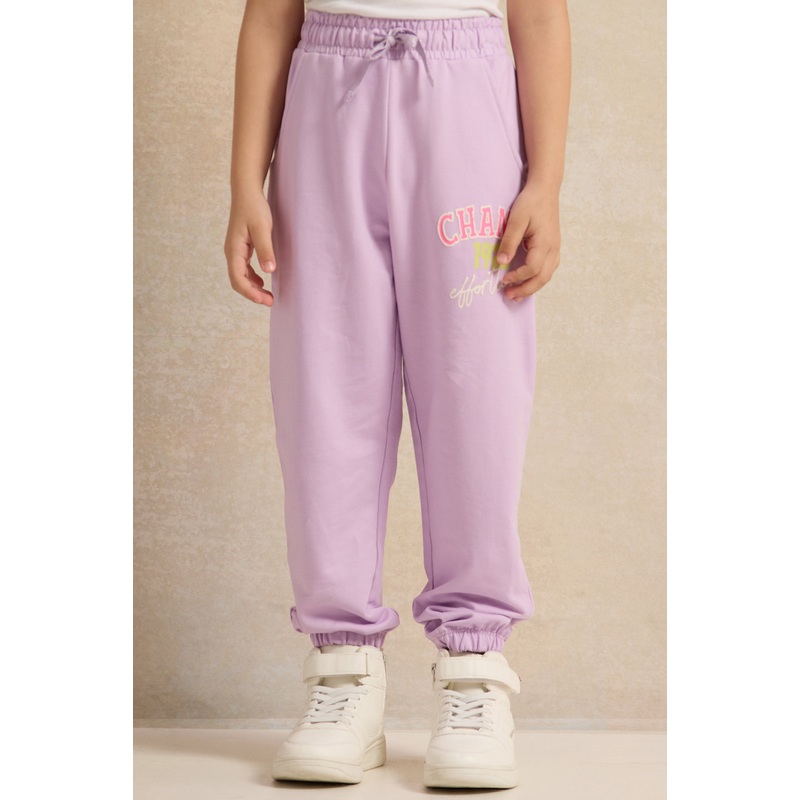 Girls Lilac Placement Print Active Pants