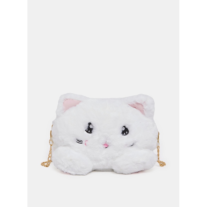 Girls White Faux Fur Cross Body Bag