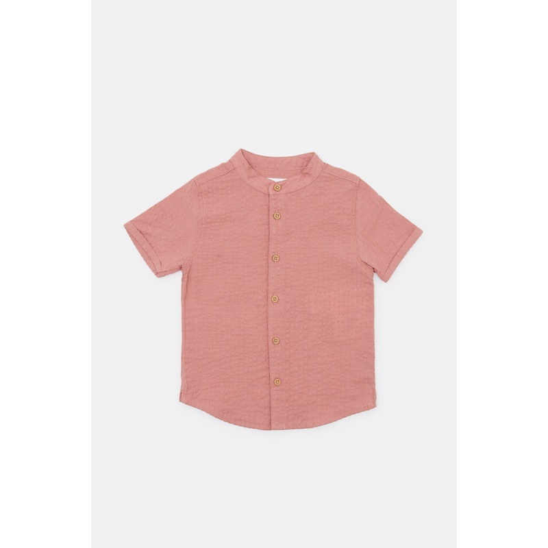 Infant Boys Red Mandarin Seersucker Henley Shirt