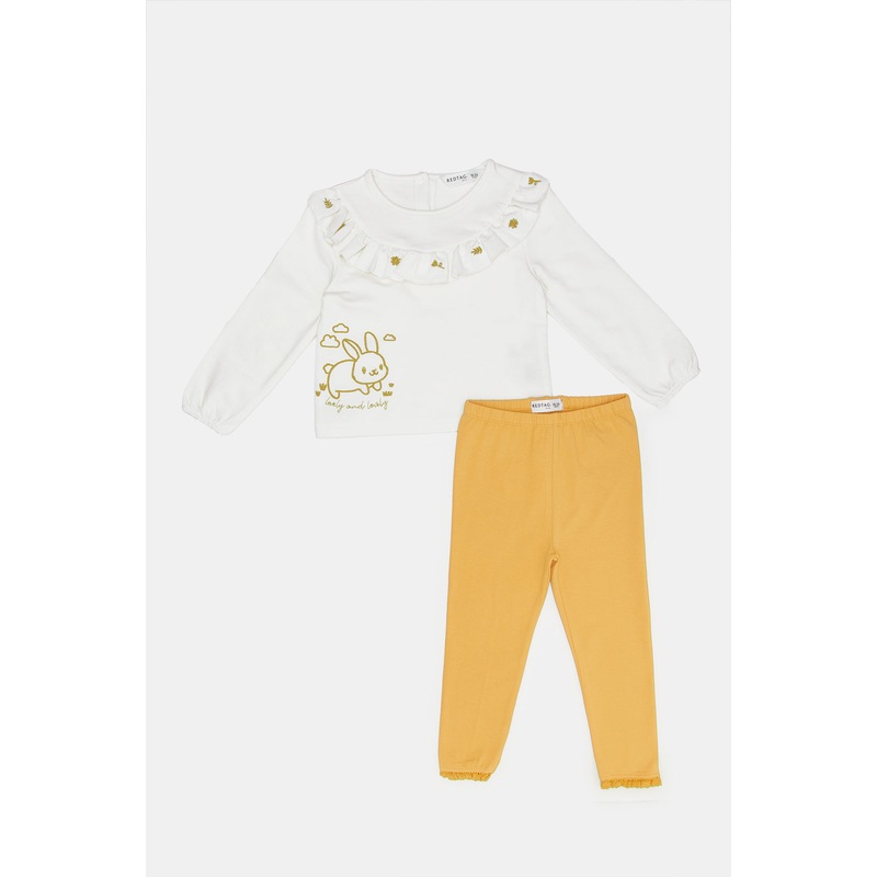 Infant Girls White And Mustard Casual Set (2 Piece)