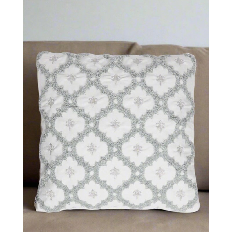 Ivory And Blue Embroidered Cushion