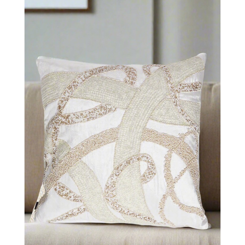 Ivory Beaded Abstract Cushion