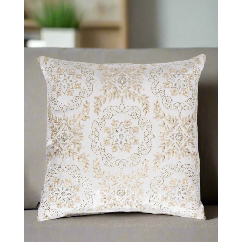 Ivory Floral Beaded Cushion