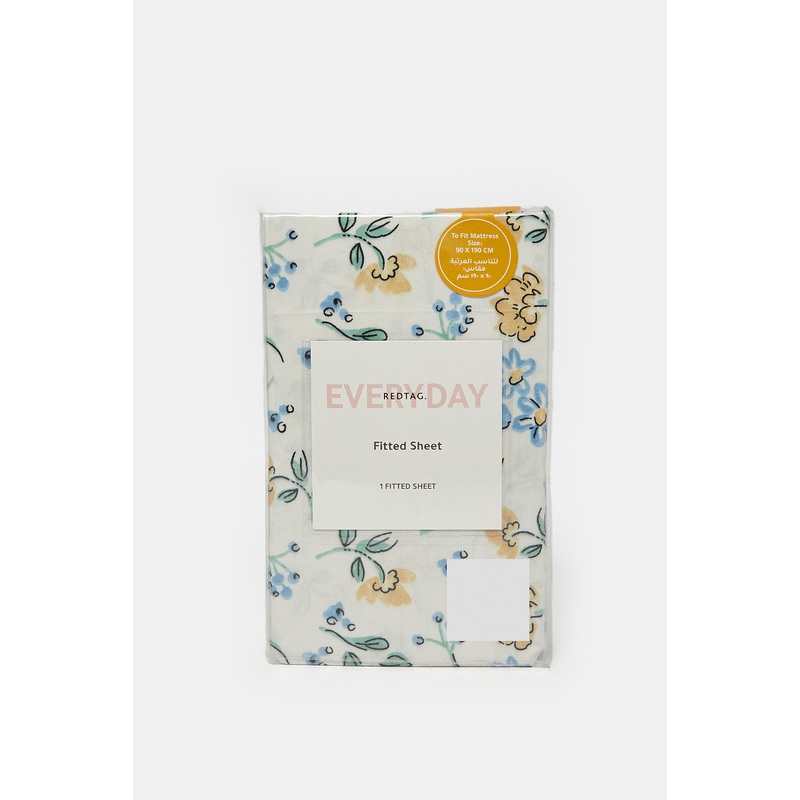 Ivory Floral Printed Fitted Sheet (Single Size)
