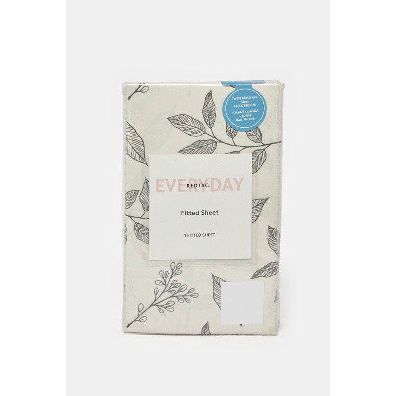 Ivory Leaf Printed Fitted Sheet (Double Size)
