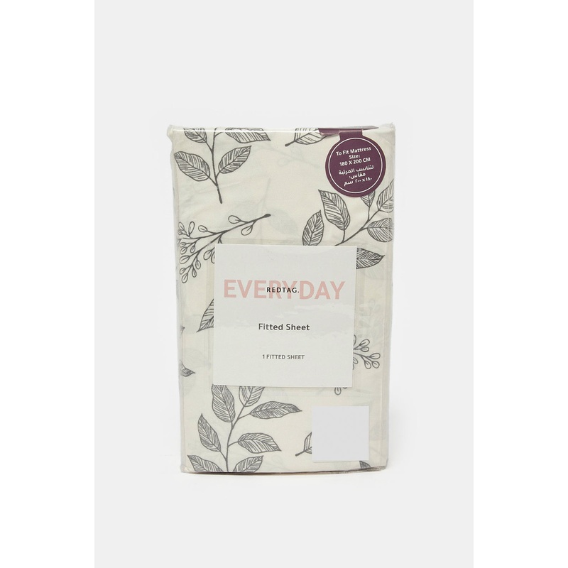 Ivory Leaf Printed Fitted Sheet (King Size)