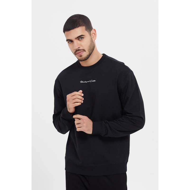 Men Black Embroidered Sweatshirt