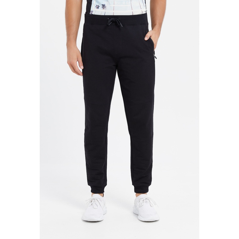 Men Black Stretch Biker Jogger