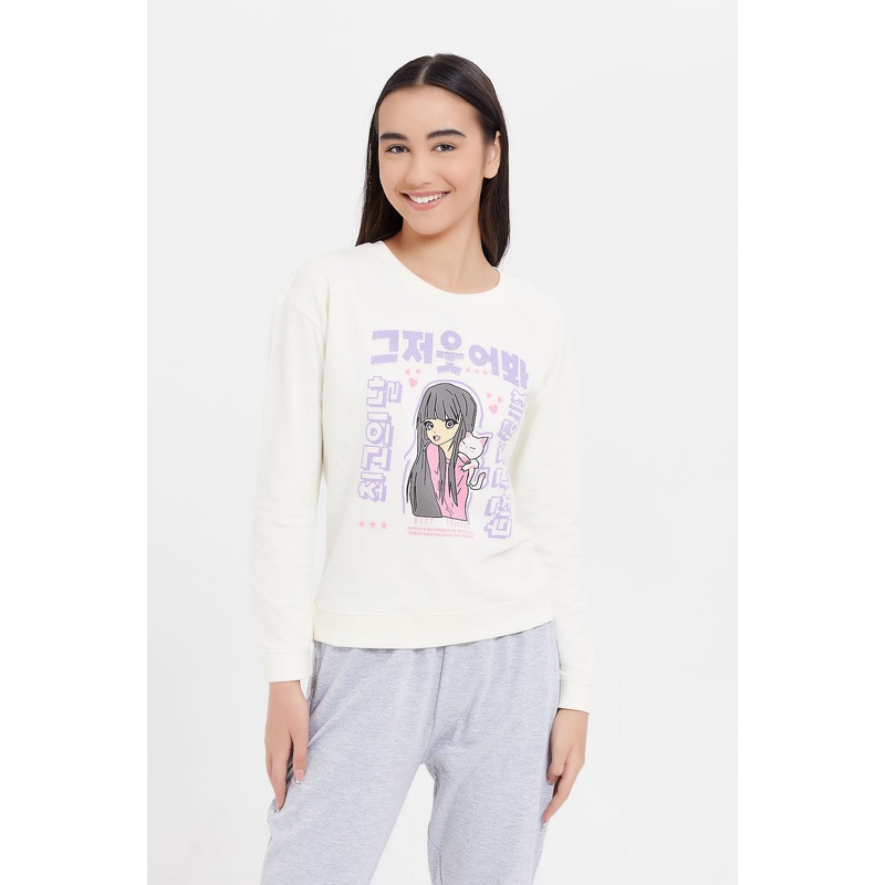Senior Girls Cream Printed Sweatshirt