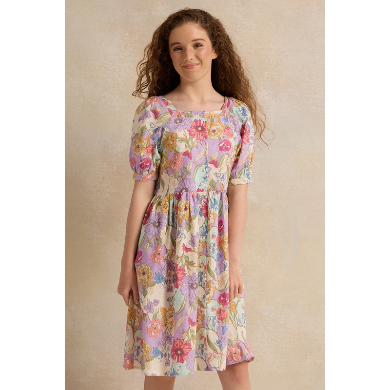 Senior Girls Pink Floral Print  Dress