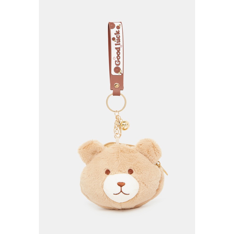 Women Beige Bear Embellished Bag Addon