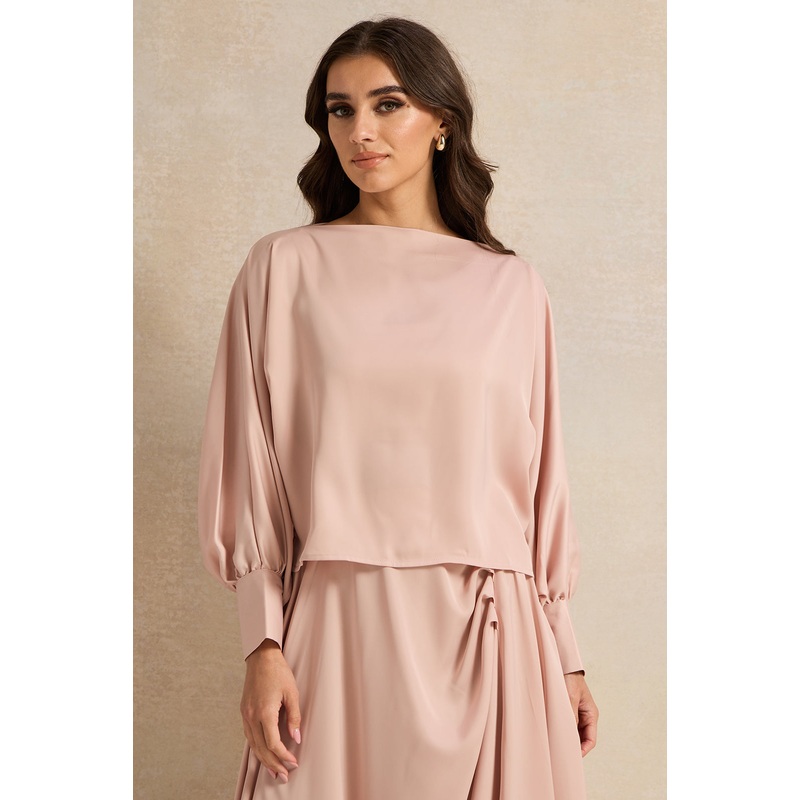 Women Beige Wrap Belted Printed Satin Shirt