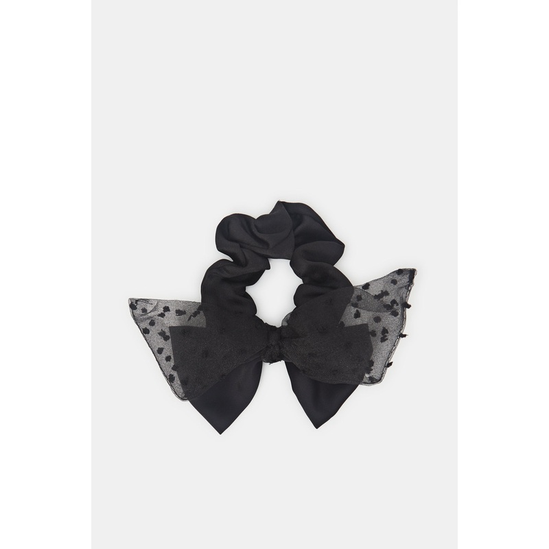 Women Black Embellished Hair Scrunchy
