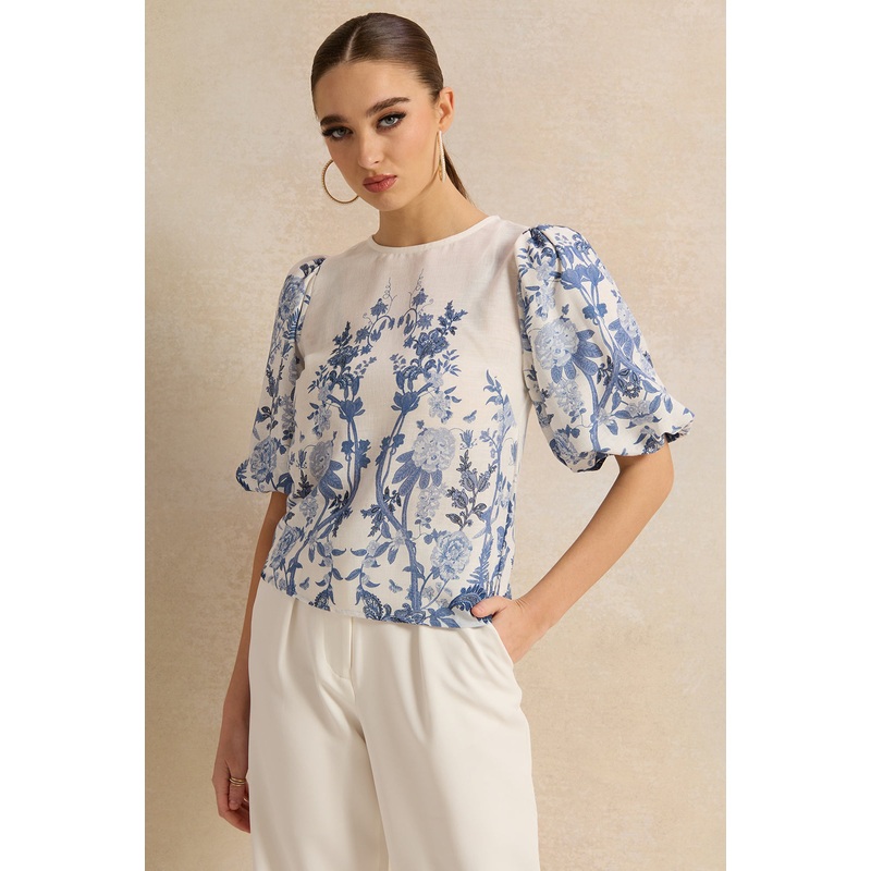 Women Blue Printed Blouse|UK8|UK10|UK12|UK14|UK16|UK18