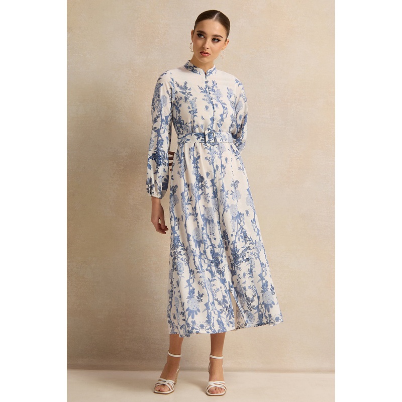 Women Blue Printed Long Dress|UK8|UK10|UK12|UK14|UK16|UK18