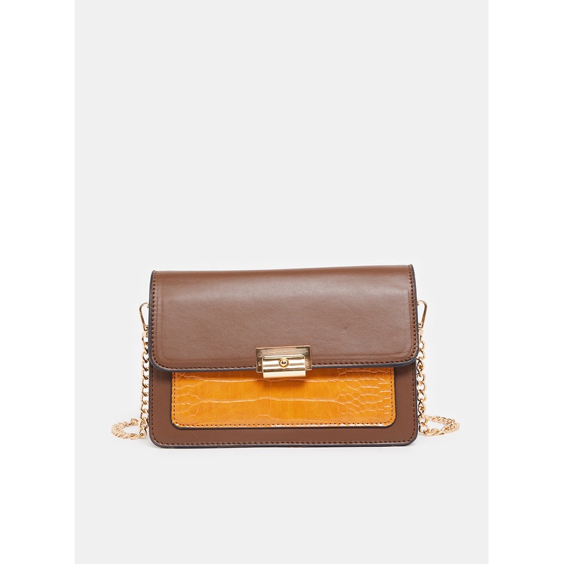 Women Brown Embellished Flap Bag