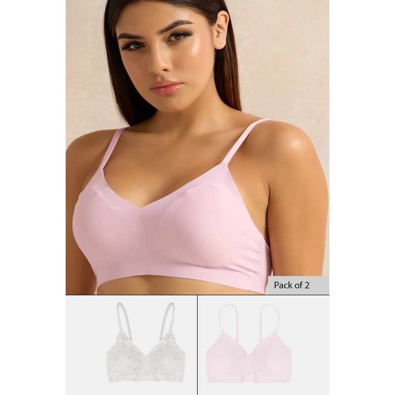 Women Lilac And White Printed Comfort Bra Set (Pack of 2)