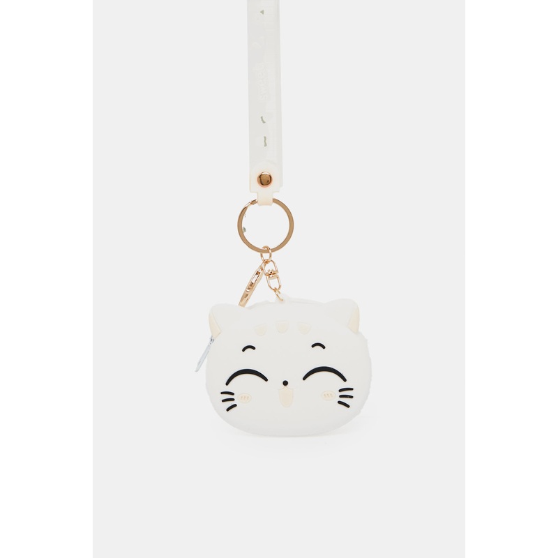 Women White Cat Embellished Bag Addon