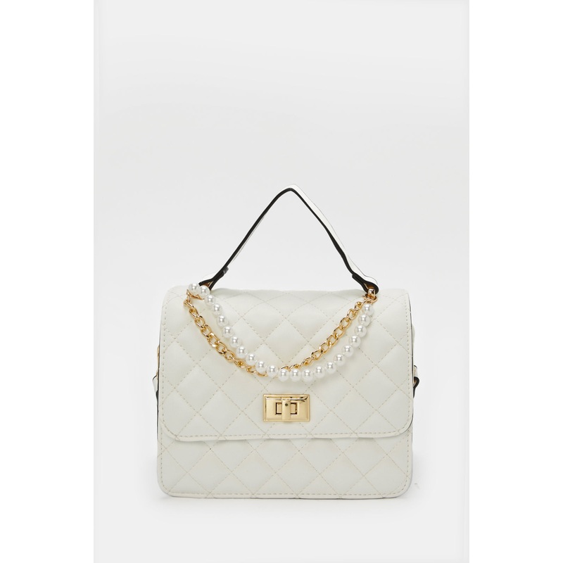 Women White Pearl Chain Day Bag