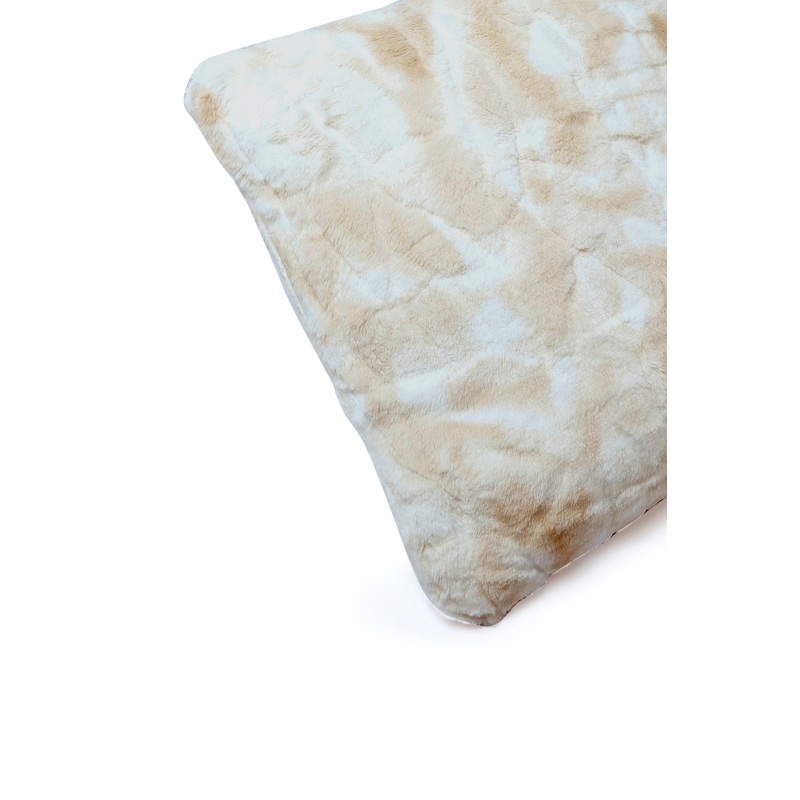 Beige And White Textured Fur Cushion