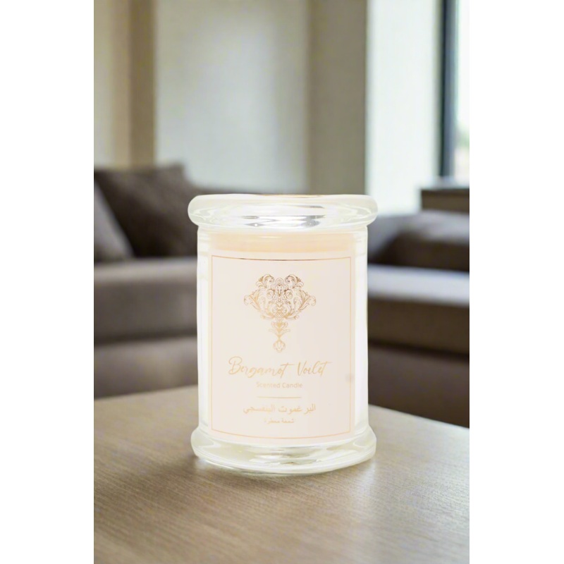 Bergamot Violet Scented Candle Glass Jar With Lid (160 Gm)