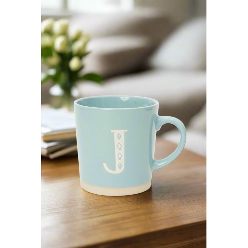 Blue Glaze Alphabet Printed Mug (J)