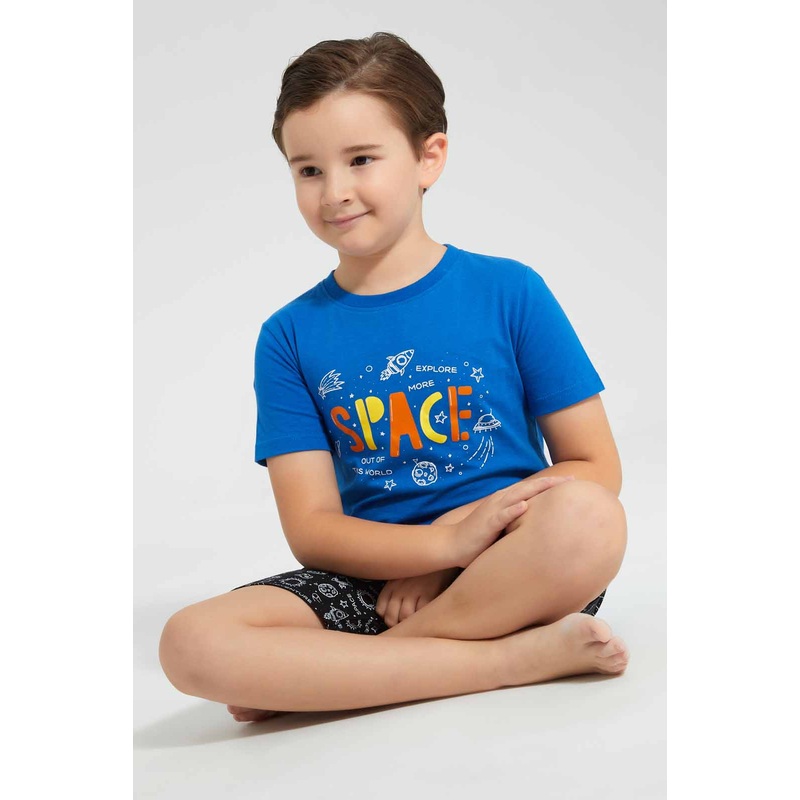 Boys Blue And Black Space Print Pyjama Set (2 Piece)
