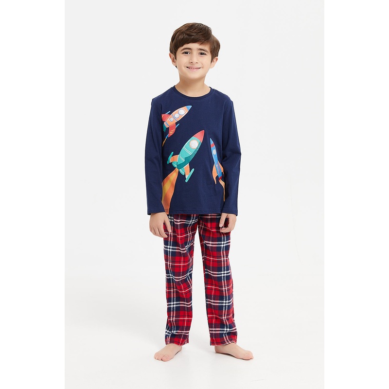 Boys Navy And Red Space Pyjama Set (2 Piece)