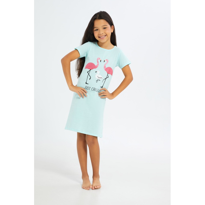 Girls Blue Flamingo Print Night Shirt