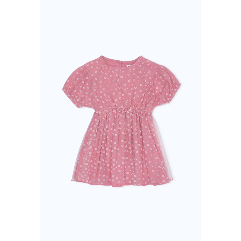 Girls Pink Allover Print Dress