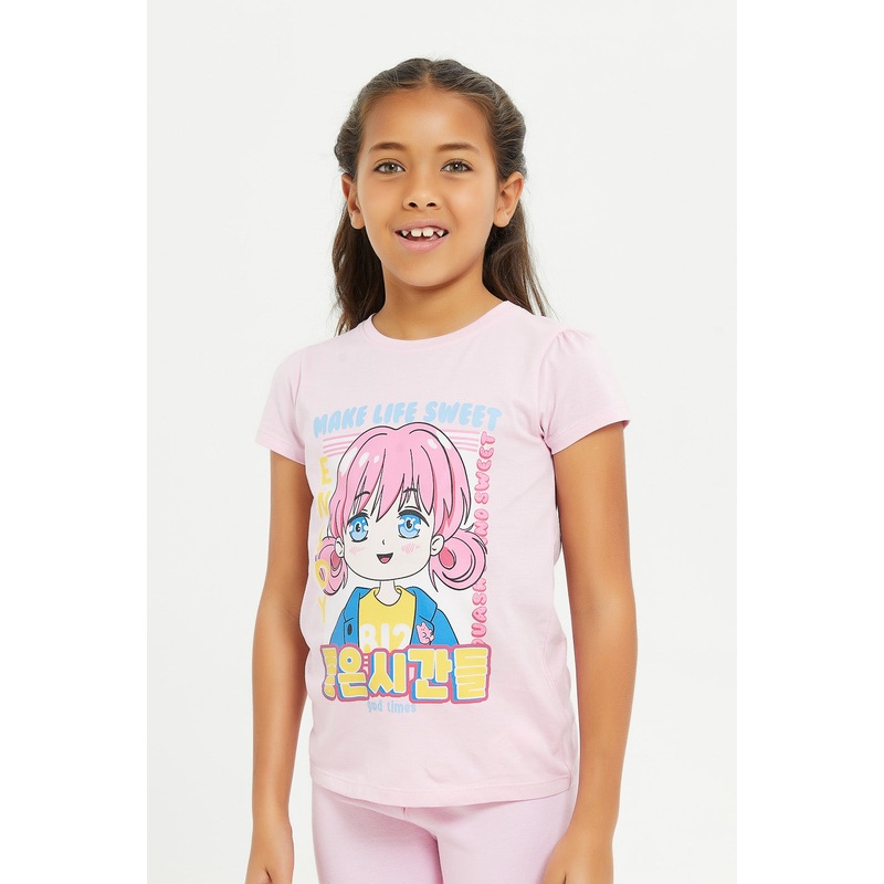 Girls Pink Make Life Sweet Print T-Shirt