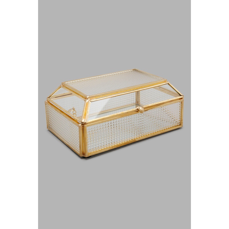 Gold Glass Metal Textured Jewellery Box