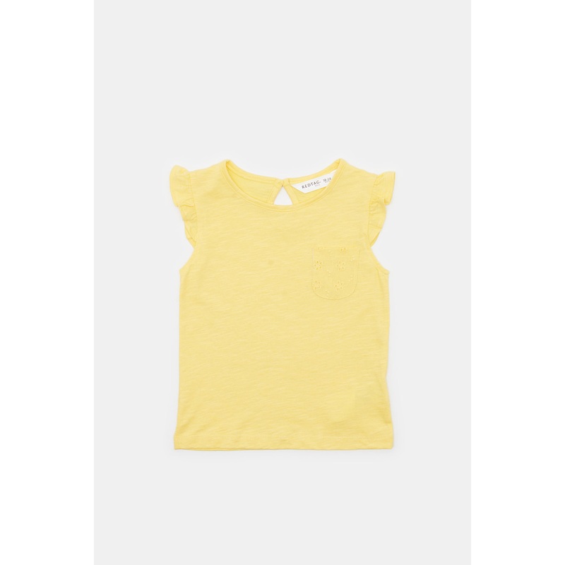 Infant Girls Yellow Schiffli Pocket T-Shirt