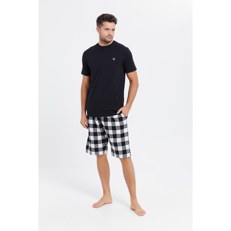 Men Black And White Pyjama Set (2 Piece)