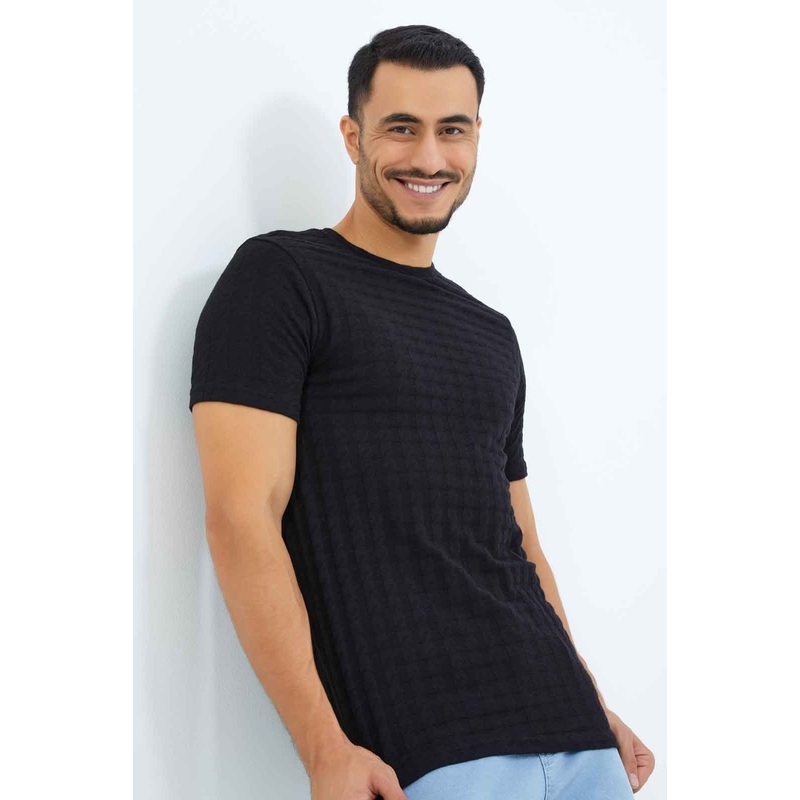 Men Black Ribbed T-Shirt|Small|Medium|Large|X-Large|XX-Large