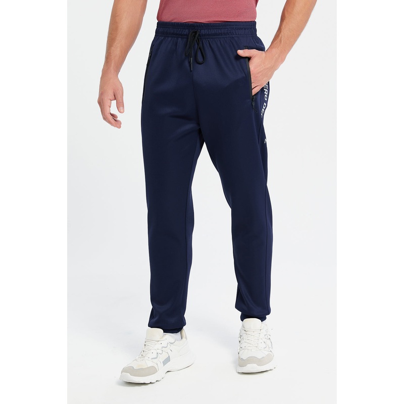 Men Navy Side Print Active Pants