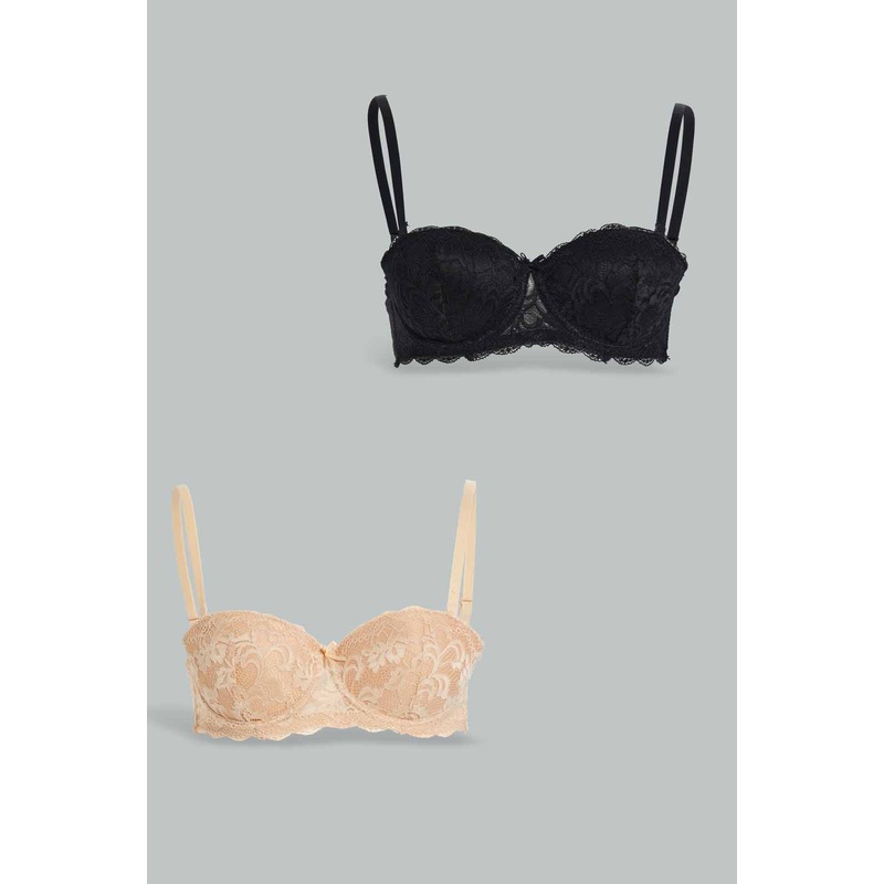 Women Black and Beige Padded Push Up Bra Set (2 Pack)