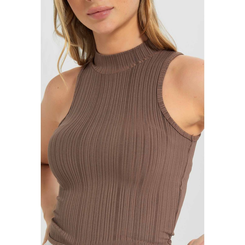 Women Brown Ribbed Vest|UK8|UK10|UK12|UK14|UK16|UK18