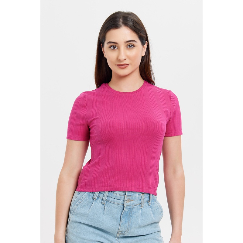 Women Fuchsia Ribbed T-Shirt|UK8|UK10|UK12|UK14|UK16|UK18