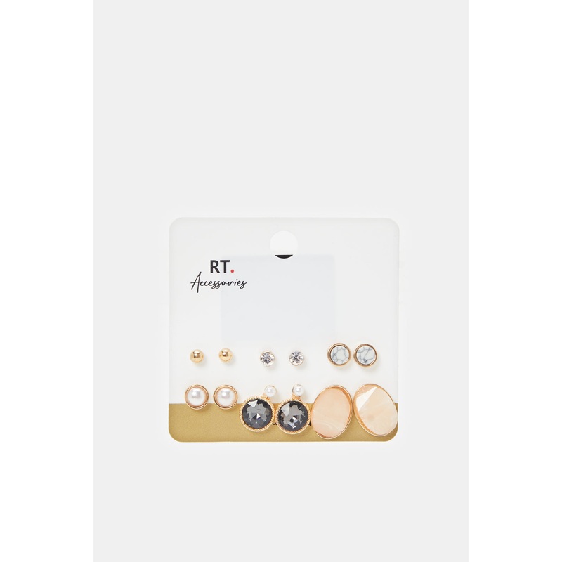 Women Gold Studs Set (6 Pairs)