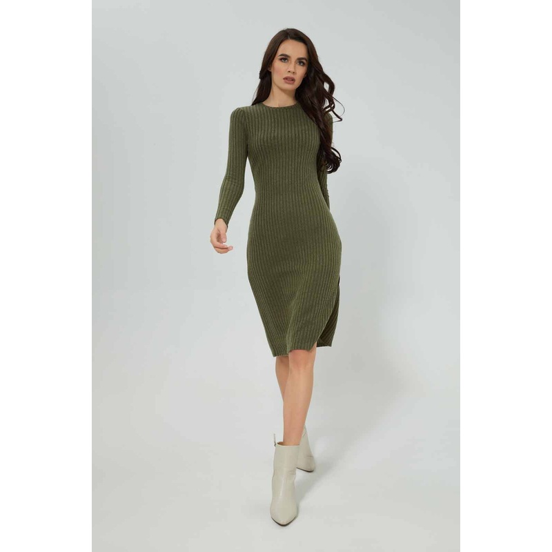 Women Green Ribbed Bodycon Dress