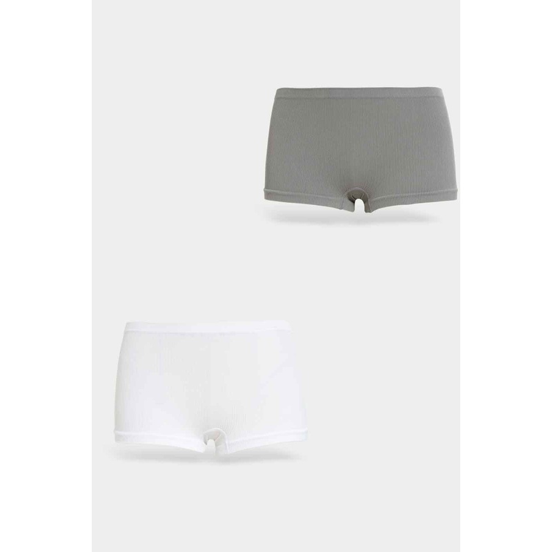 Women Grey And White Brief Short Set (2 Piece)
