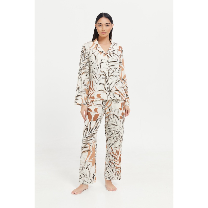 Women Ivory Floral Pajama Set (2 Piece)