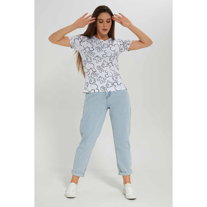 Women White Mickey Mouse T-shirt