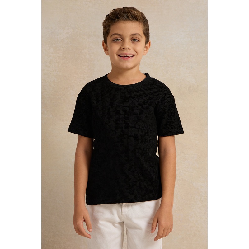 Boys Black Jacquard T-Shirt|2-3 Years|3-4 Years|4-5 Years|5-6 Years|6-7 Years|7-8 Years
