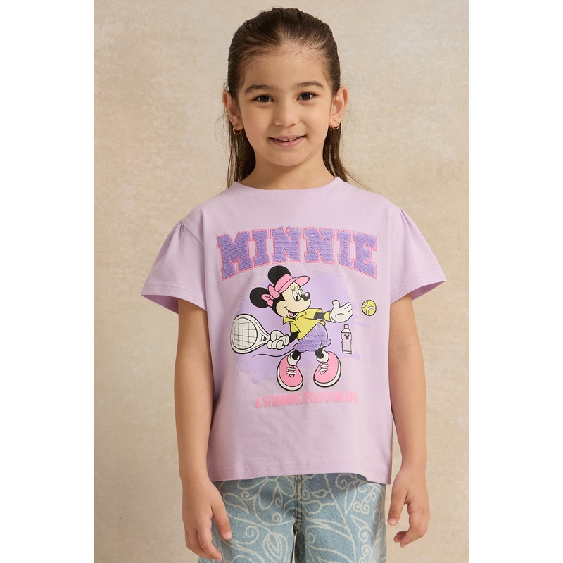 Girls Lilac Minnie Mouse Printed T-Shirt