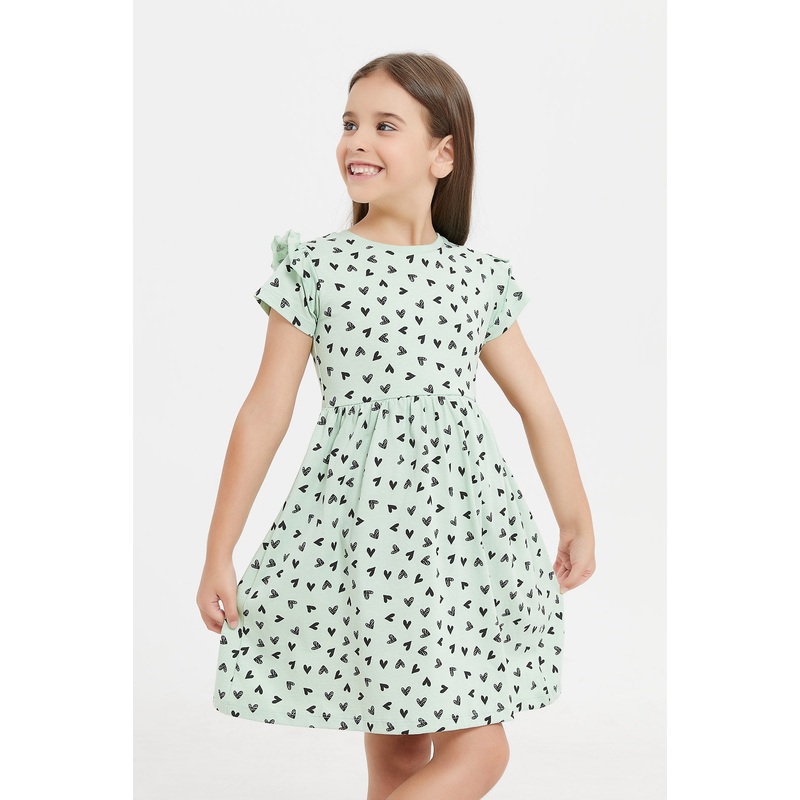 Girls Mint Heart Printed Dress