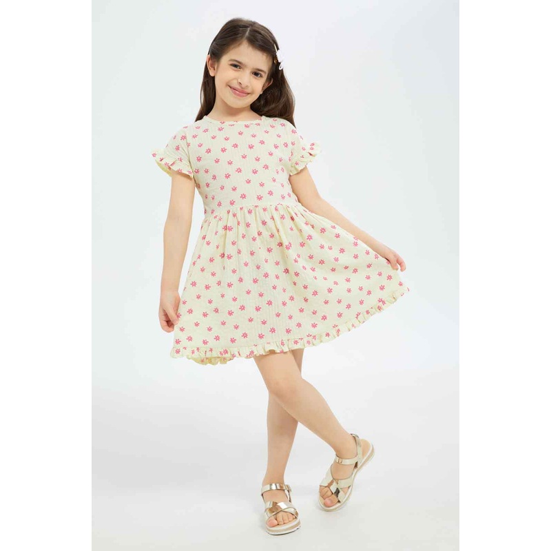 Girls Yellow Ruffle Dress|2-3 Years|4-5 Years|5-6 Years|7-8 Years