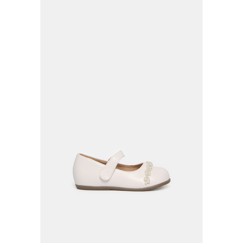 Infant Girls White Pearl Embellished Ballerina