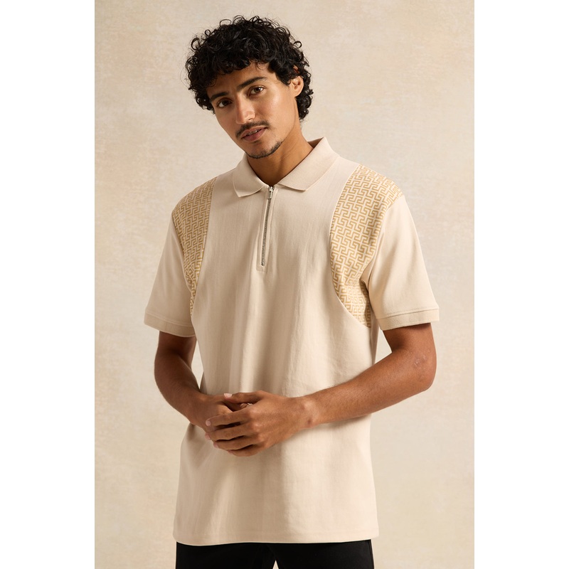 Men Beige Solid Polo Shirt|Small|Medium|Large|X-Large|XX-Large